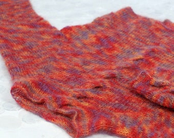 Pink Orange Hand Knit Sweater for Women, Multicolor Mohair Pullover, Oversized Sweater