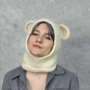 Hand-Knit Alpaca Bear Balaclava: Chunky Knit Animal Hat