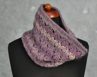 Purple Hand Knit Cowl Scarf, Knitted Winter Scarf, Knit Infinity Scarf Women, Wool and Mohair Circle Scarf, Birthday Gift for Friend