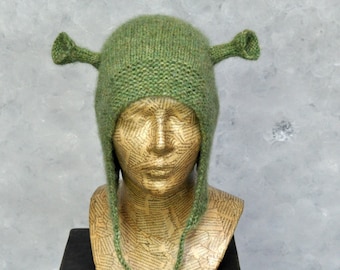 Hand-Knitted Alpaca Beanie: Ogre Shrek Costume Hat
