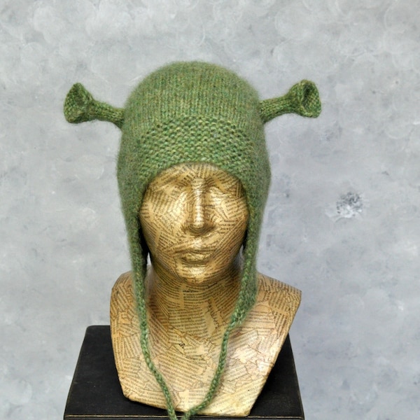 Winter hat, Knit hat, Alpaca beanie hat, Ogre hat gift for men, Shrek costume hat, Knitted animal hat