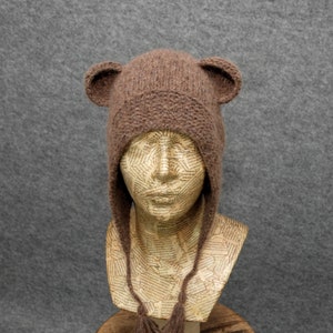 Berretto in maglia di alpaca con orecchie, cappello da orso per adulti, regalo per lui a forma di animale adulto, regalo per amanti degli animali