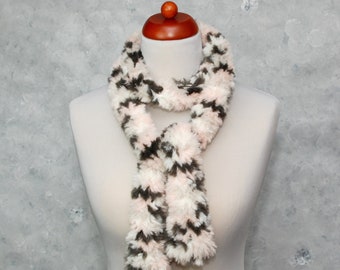 Hand knit faux fur scarf, Long scarf women, Skinny scarf gift for friend