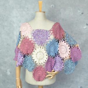 Handmade Crochet Poncho with Floral Granny Square Design, One of a Kind Festival Outfit