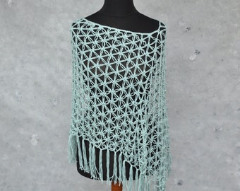 Crochet poncho women in boho style, Cotton fringe caplet beach coverup, Summer poncho linen clothing for women, Gift for her