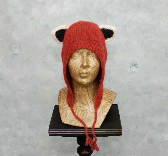 Red Panda Hat Alpaca Knit Beanie Hat 