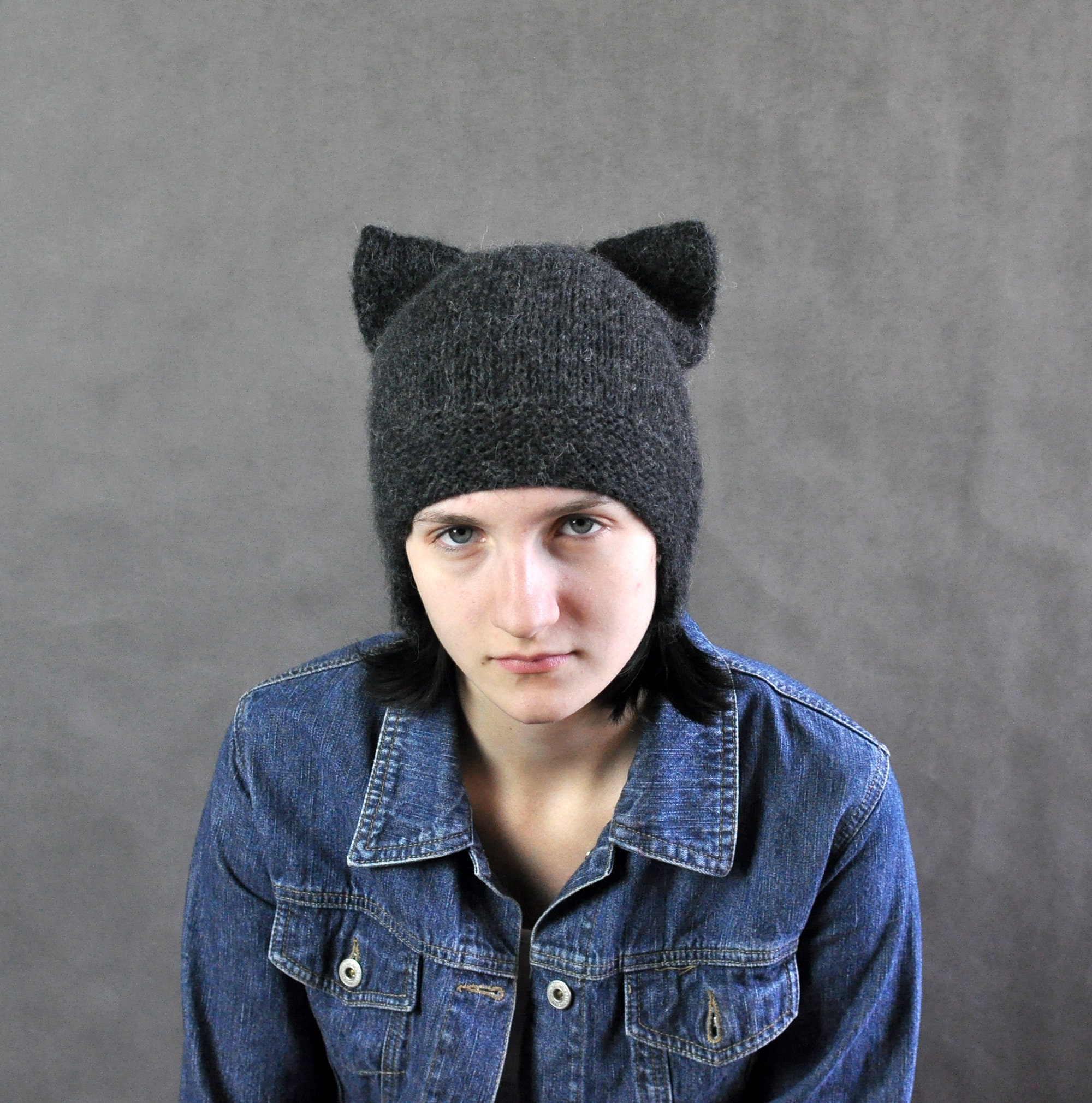 Hand Knit Alpaca Winter Hat Cat Ears Knit Hat Mens Beanie Etsy Ireland