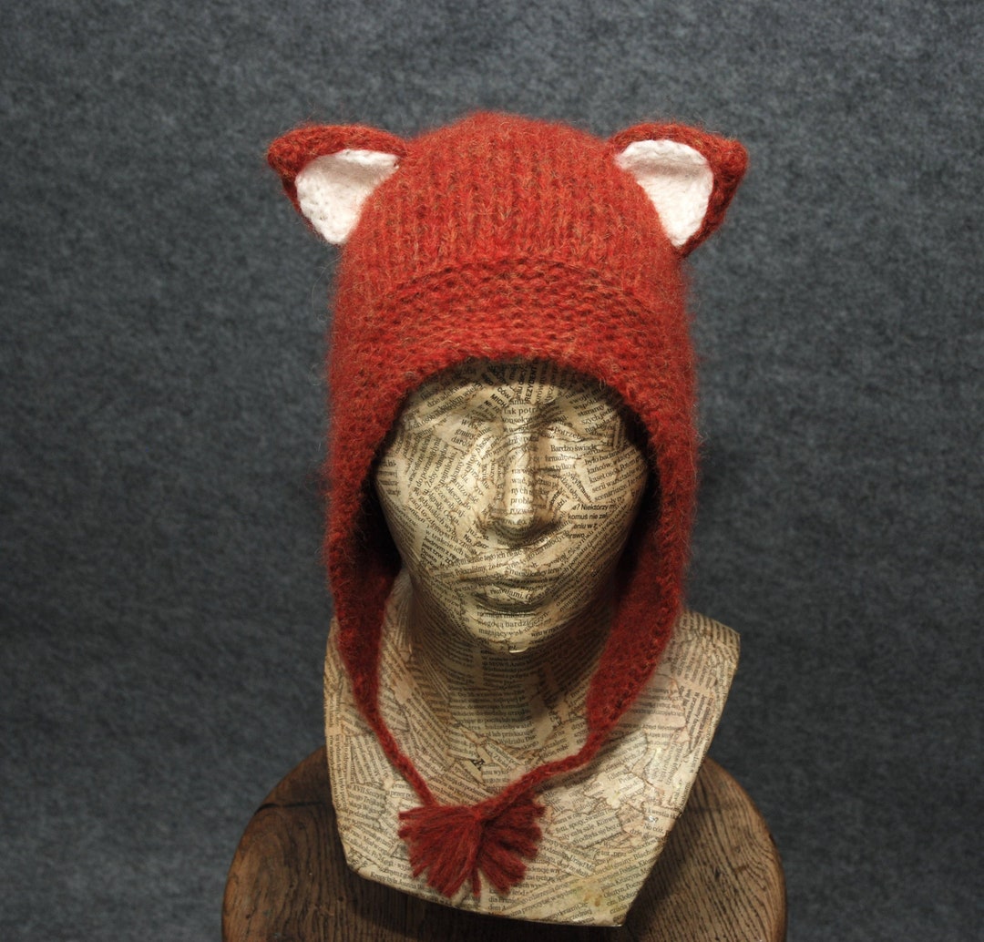Knitted Fox Ears Hat Grey Wolf Hat With Ears White Wolf Hat Etsy