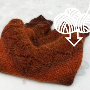 May include: A brown and orange knitted shawl with a fuzzy texture.