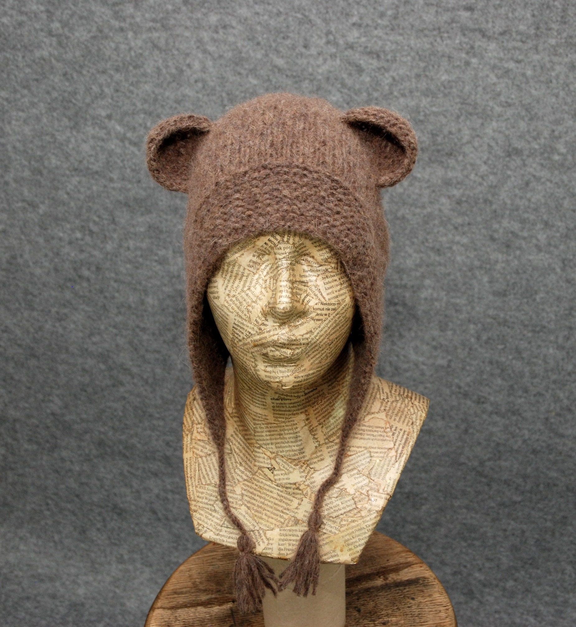Knit Beanie Hat with Ears Brown Bear Hat with Ears Hand knit Etsy