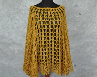 Poncho de alpaca a crochet para mujer, Capa suelta de lana a crochet, Idea de regalo para amiga o hija