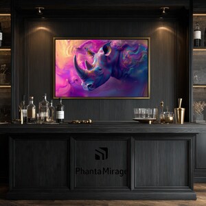 Colorful Surreal Rhino Wall Art, Abstract Fantasy Creature Print, Vibrant Interior Decor, Dreamlike Statement Poster image 15