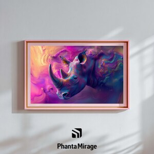 Colorful Surreal Rhino Wall Art, Abstract Fantasy Creature Print, Vibrant Interior Decor, Dreamlike Statement Poster image 11