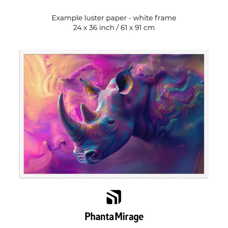 Colorful Surreal Rhino Wall Art, Abstract Fantasy Creature Print, Vibrant Interior Decor, Dreamlike Statement Poster image 19