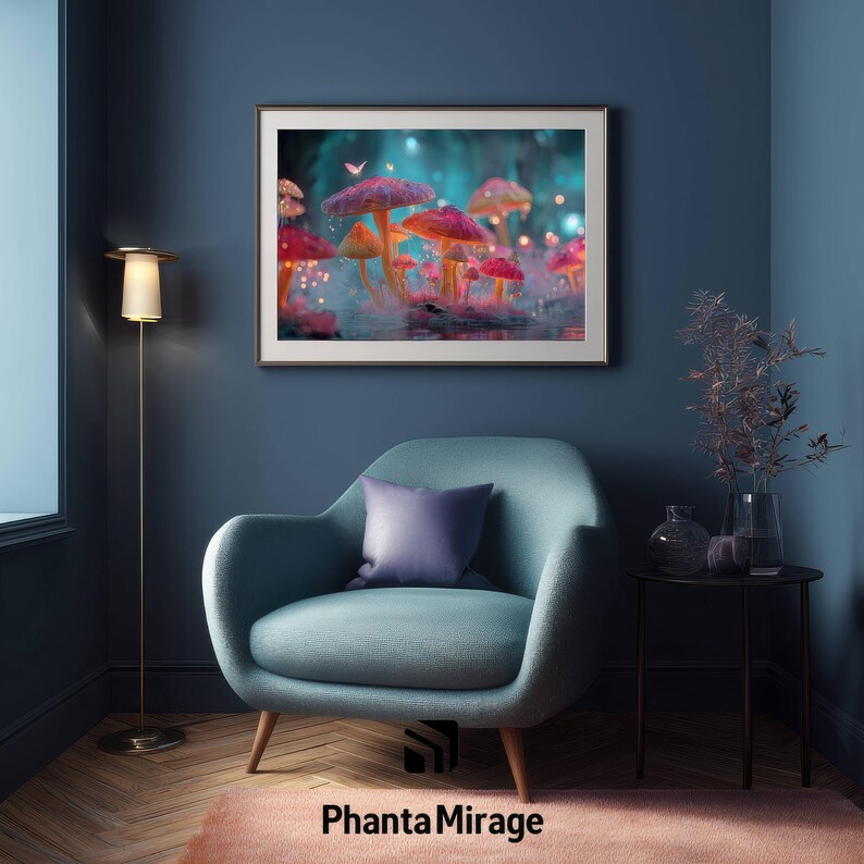 Glowing Mushroom Print • Surreal Fantasy Forest Wall Art - Etsy