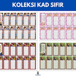 Op de afbeelding: Een verzameling printbare tafels-van-vermenigvuldiging-kaarten met vier verschillende thema's, waaronder Roblox, roze patronen, Super Mario en Minecraft. Elke kaart toont een vermenigvuldigingsfactor van één tot elf met ruimte voor een naam.