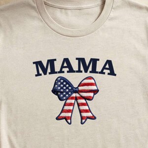 Mama Striped Coquette Bow PNG | Navy Felt Letter Patches, 3D American Flag Embroidery Design, 250th Anniversary Matching Family Shirts DTF