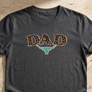 Western Dad Embroidered Patch PNG | Texas Longhorn Turquoise Leather & Leopard Design, Coastal Cowboy DTF Sublimation // WWTURQ