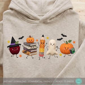 Teacher Halloween PNG | Spooky Season School Spirit Faux Patch, Apple Books Ghost Pumpkin Doodle Mascots, Cozy Fall Patchwork  DTF Design