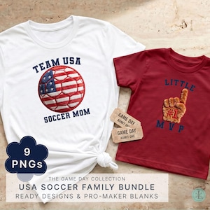 USA Soccer Family Game Days Bundle PNG | 3D Chenille & Felt Varsity Lettered Designs, Patriotic Fan Gear, 2026 Summer Soccer Assets