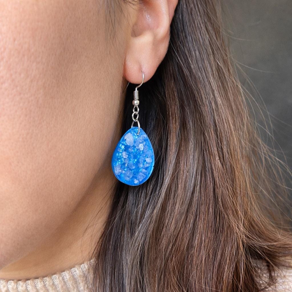 Boucles D'oreilles Femme - Zirconium Bleu AAA, Plaqué Or Blanc, Dormeuses (neuves)