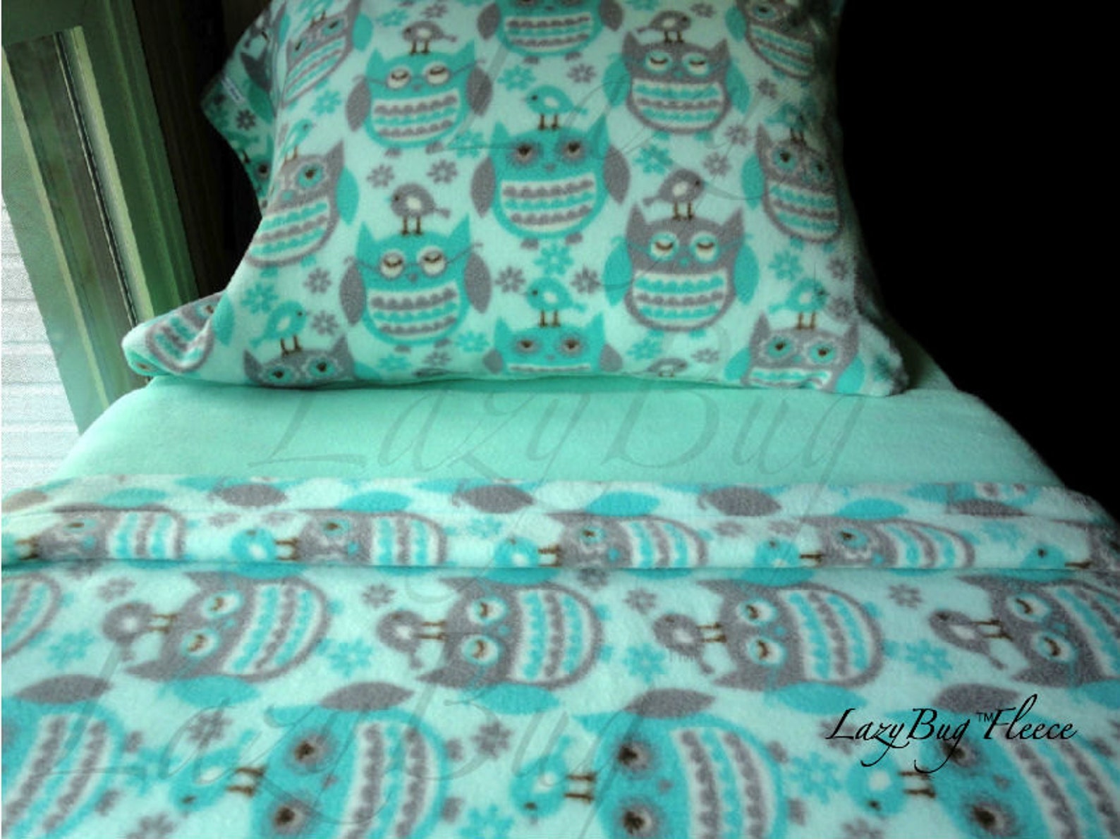 Owl Bedding Set Girls Toddler Aqua Fleece Bedding Set Handmade Etsy