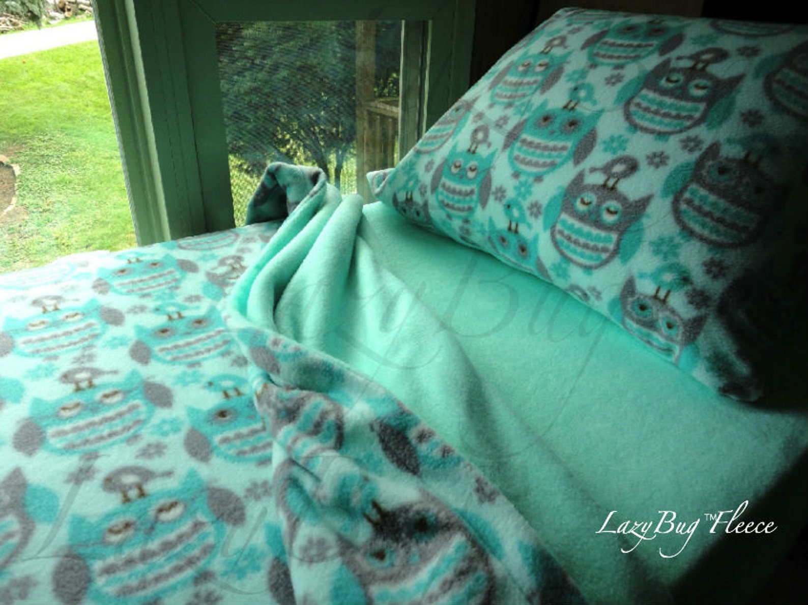 Owl Bedding Set Girls Toddler Aqua Fleece Bedding Set Handmade Etsy