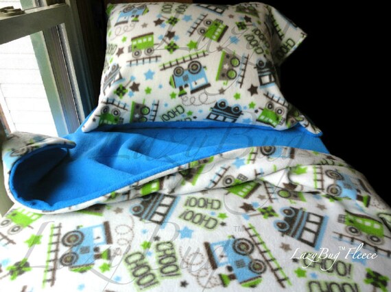 Boys Train Bedding Handmade Fleece Set Blue - Boys Bedding Trains Boys Train Bedding Handmade Fleece Set Blue - Boys Bedding Trains