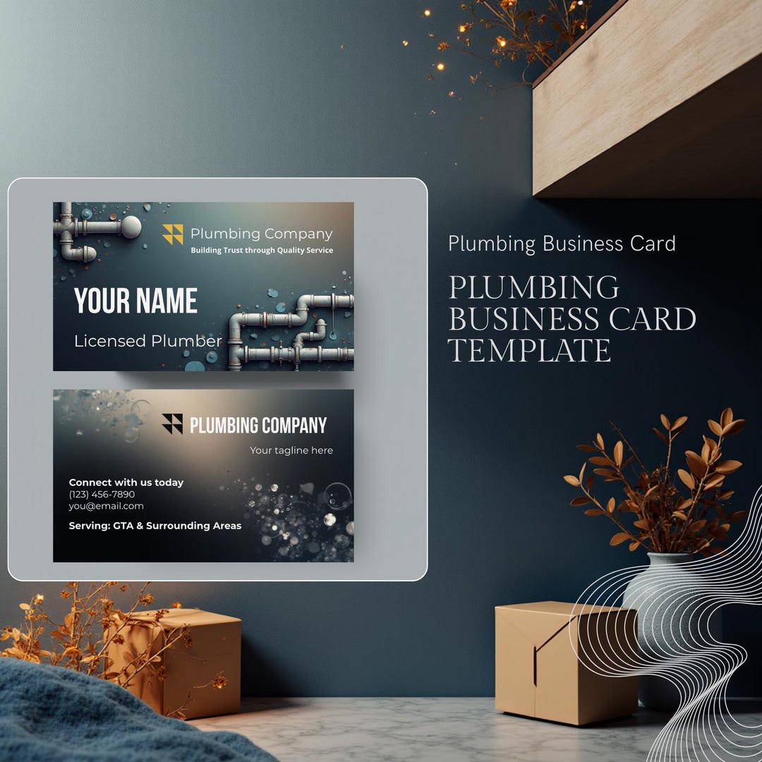 Plumber Business Card Template Canva Editable Front & Back Modern