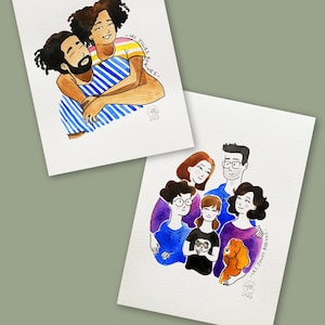 Personalized portraits, watercolor and ink, A4 or A3 300g paper, from 1 photo or more, ready to be framed/gifted, Jolies Bobines image 6