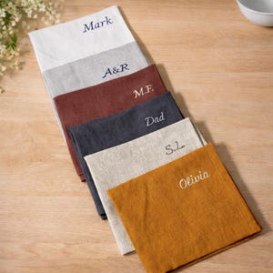 Lenço de linho bordado • Presente personalizado para casamento, Dia dos Pais