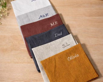 Embroidered Linen Handkerchief • Personalized Wedding Gift, Father's Day