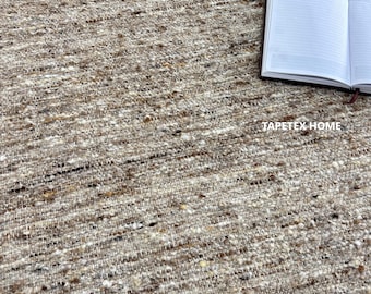 Handwoven Solid Rug – Textured Neutral Tone of Beige, Tan, Light & Dark Brown Wool Rug