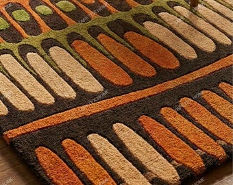 Alfombra de lana neozelandesa tejida a mano con diseño geométrico retro