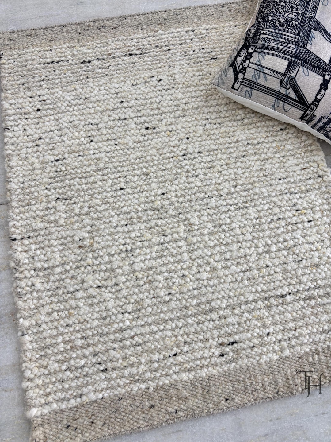 Rustic Hand Woven Wool Rug – Natural Carded Wool, Organic Home Decor ...