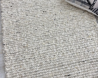 Rustic Hand Woven Wool Rug – Natural Carded Wool, Organic Home Decor, Custom Size Available