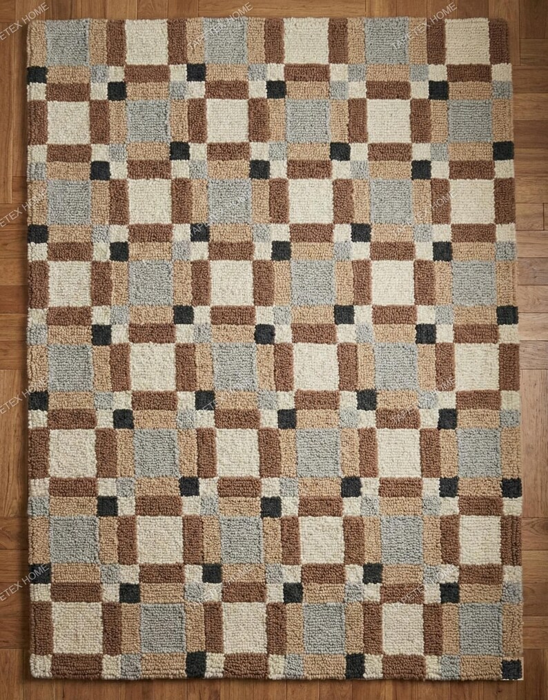 Hand-tufted Checkered Wool Rug – Neutral Geometric Area Rug - Etsy ...