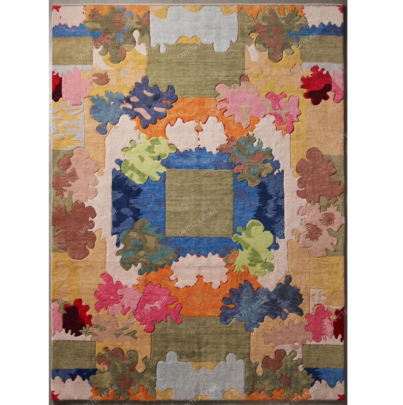 Gallery Style Abstract Wool Rug - Hand Tufted Statement Art Carpet, Contemporary Painterly Modern Design