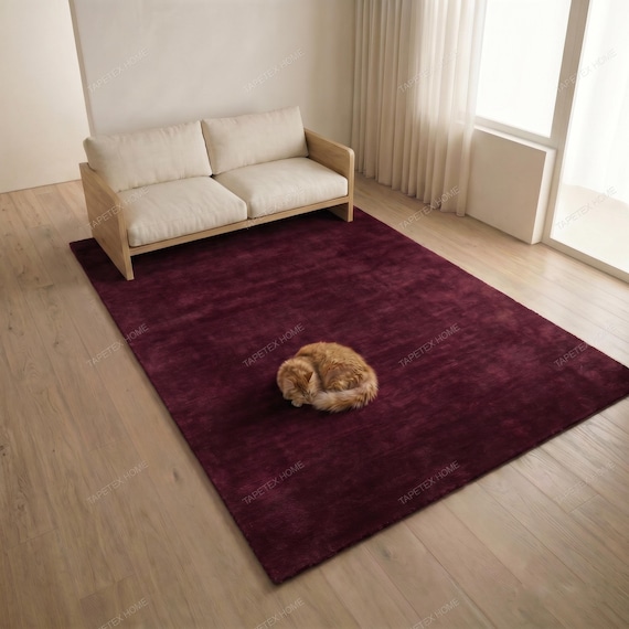 Hand Tufted Wool Rug – Modern Berry Red Cut Pile Area Rug