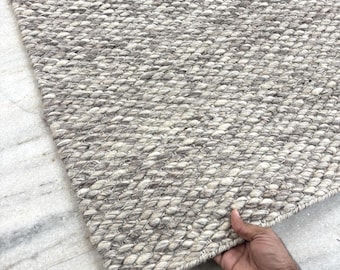 Alfombra de lana gris texturizada tejida a mano – Alfombra moderna y robusta para la sala de estar