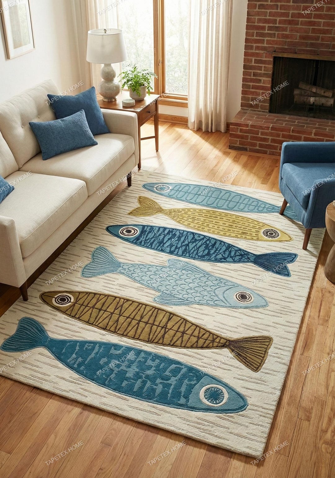 Colorful Koi Fish Area Rug – Bright Nautical, Water Motif Hand-tufted ...