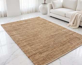 Grof geweven jute vloerkleed – handgebreid gevlochten boho woonkamertapijt