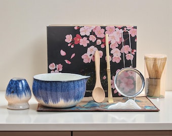 Ceramic 8 Piece Matcha Tea Set: Japanese Traditional Matcha Gift