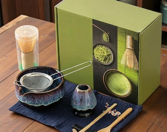 Juego de 7 piezas de matcha: cuenco japonés de cerámica para matcha, regalo