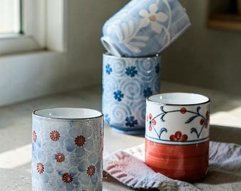 Taza de té y café de cerámica japonesa pintada a mano: Taza de gres esmaltado artesanal