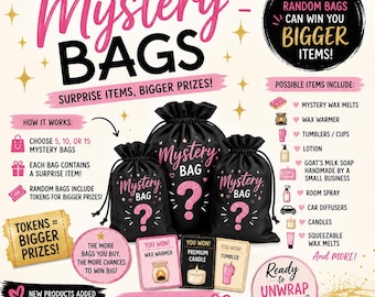 Mystery Bags with Hidden Prize Tokens | Surprise Wax Melts, Candles, Room Sprays & More | Choose 10 or 15 Bags plus video reveal add on