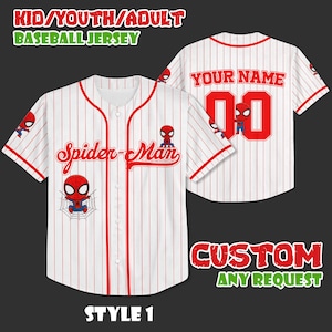 Camiseta de béisbol personalizada de Spider-Man, camiseta de superhéroe, regalo de camiseta de héroe, atuendo de equipo de béisbol de Spider-Man, nombre y número de equipo personalizados