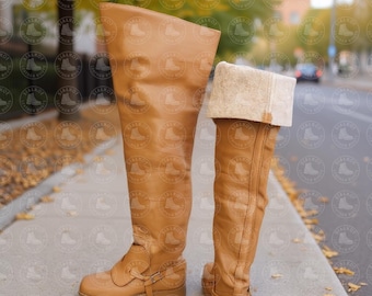 17th Century Musketeer Leather Boots | Handmade Knee High Pirate Boots | Renaissance LARP Footwear | Medieval Cavalier Riding Boots