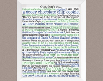 Psych; Psych Poster; Psych TV show; instant download; Complete list of the "Gus, don't be a" phrases from TV show Psych; Psych fan gift
