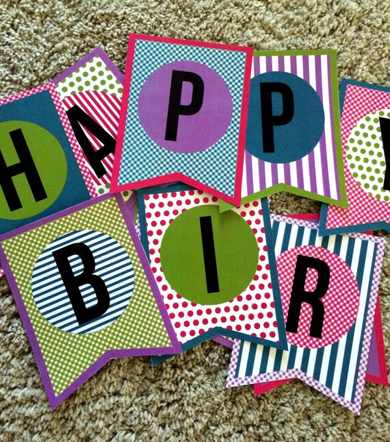 Happy Birthday Banner Hot Pink Lime Green Turquoise Pale Etsy